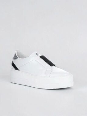 Bos. & Co. White Platform Slip-Ons with Black and Silver Accents